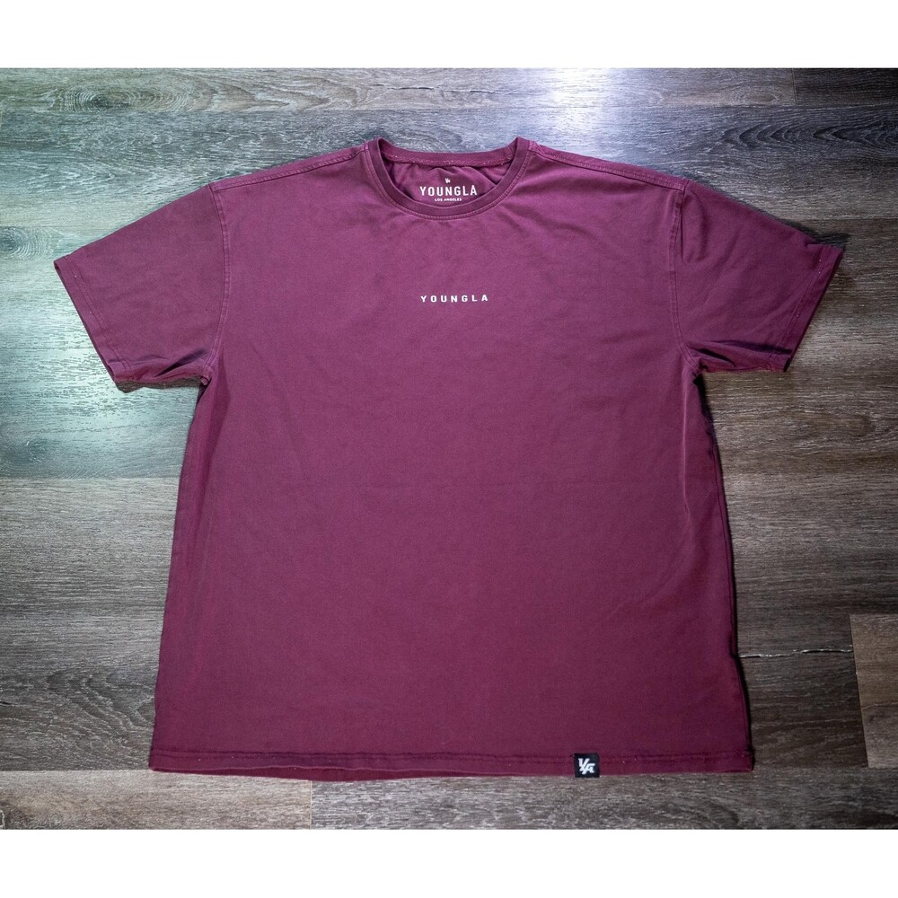 YoungLA Shirt Mens Large Red Solid Logo Crew Neck Casual T-Shirt Tee Top